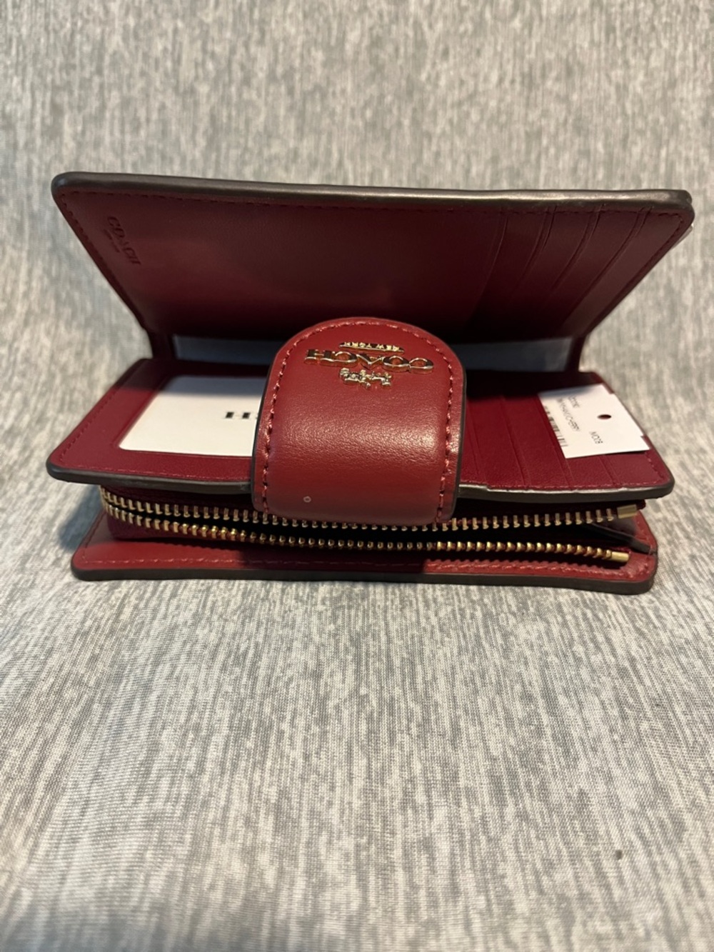 Coach Brown Signature Canvas Wallet with Red Snap - Picture 4 of 5